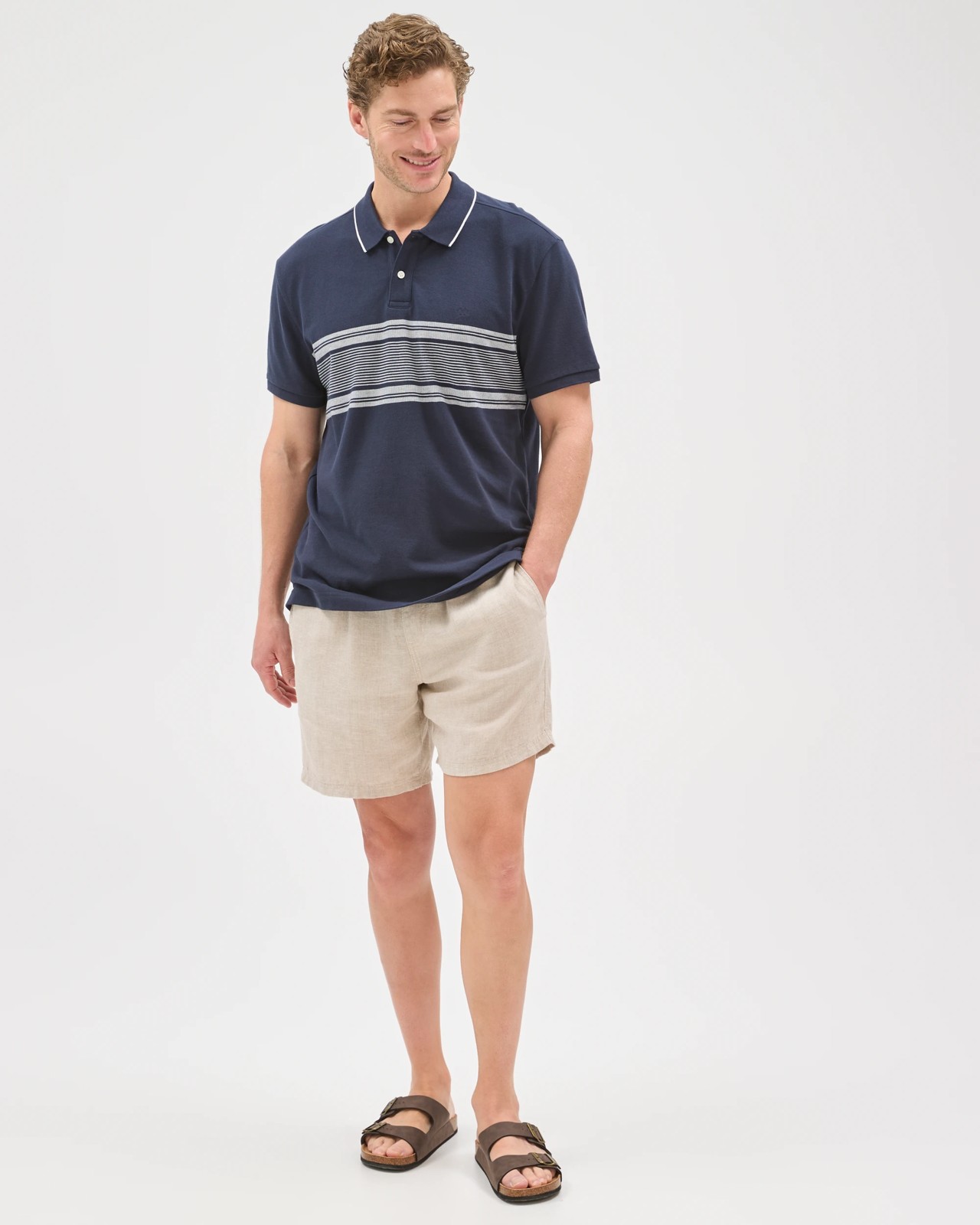 Australian Cotton Panelled Polo Top - Navy 2 of 6