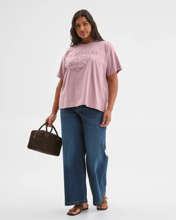 Plus Size Australian Cotton Graphic Split Hem T-Shirt