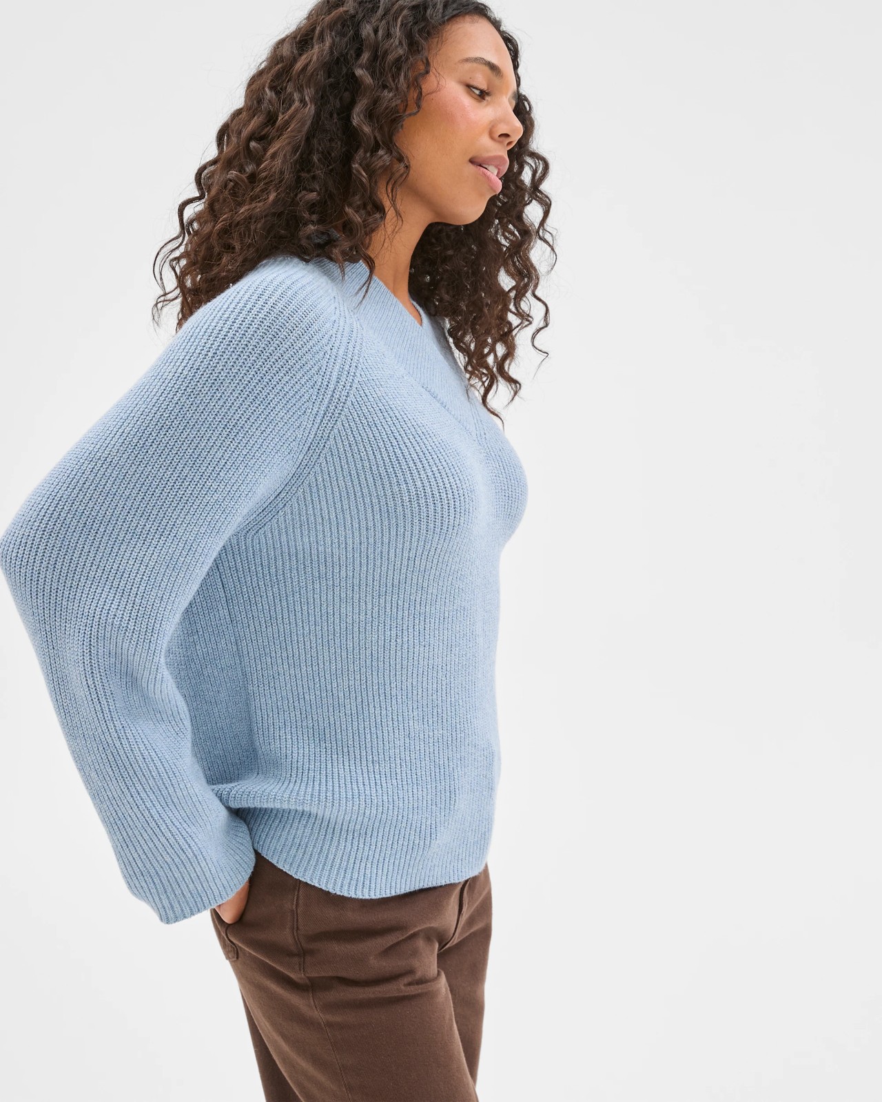 High Wrap Neck Relaxed Jumper - Mid Blue Marle 5 of 6