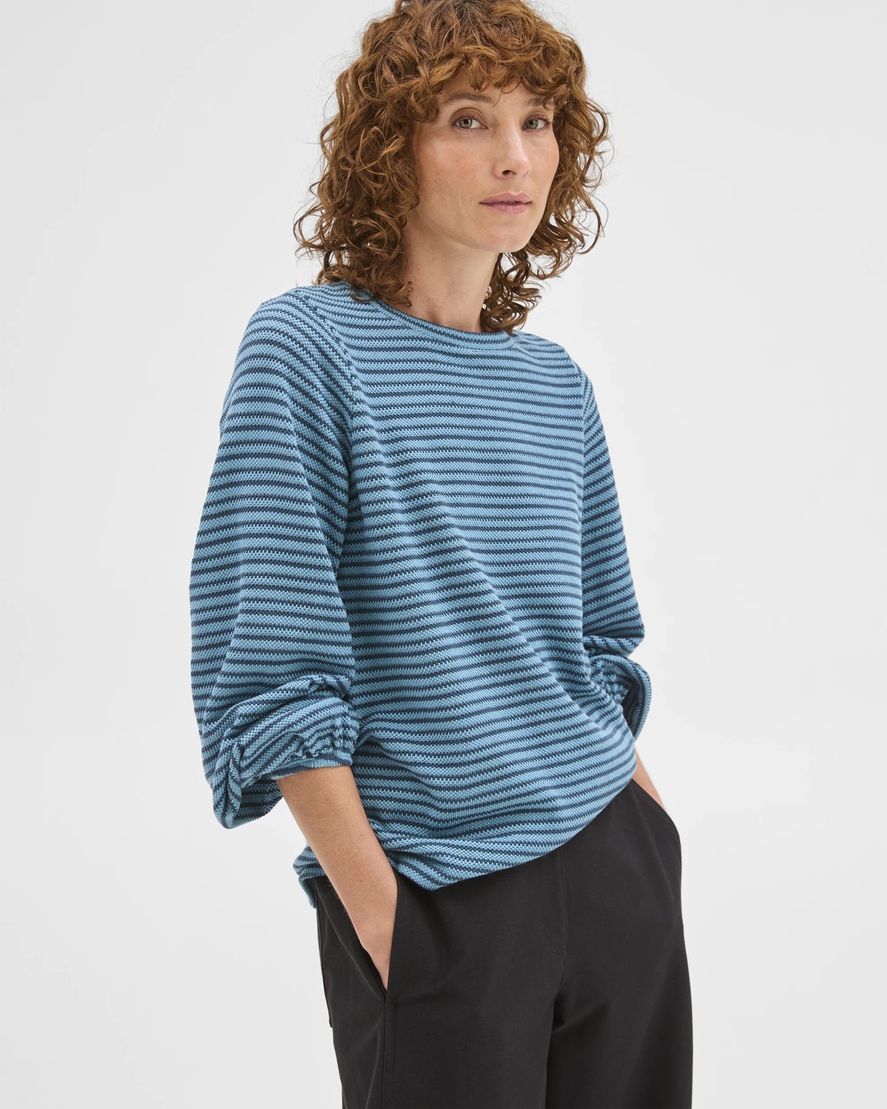 Australian Cotton Long Sleeve Textured Top - Sea Teal/Dark Teal 3 of 6