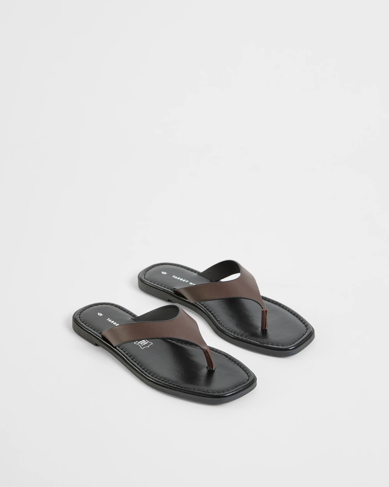 Genuine Leather Square Toe Thongs - Brown Leather 2 of 3