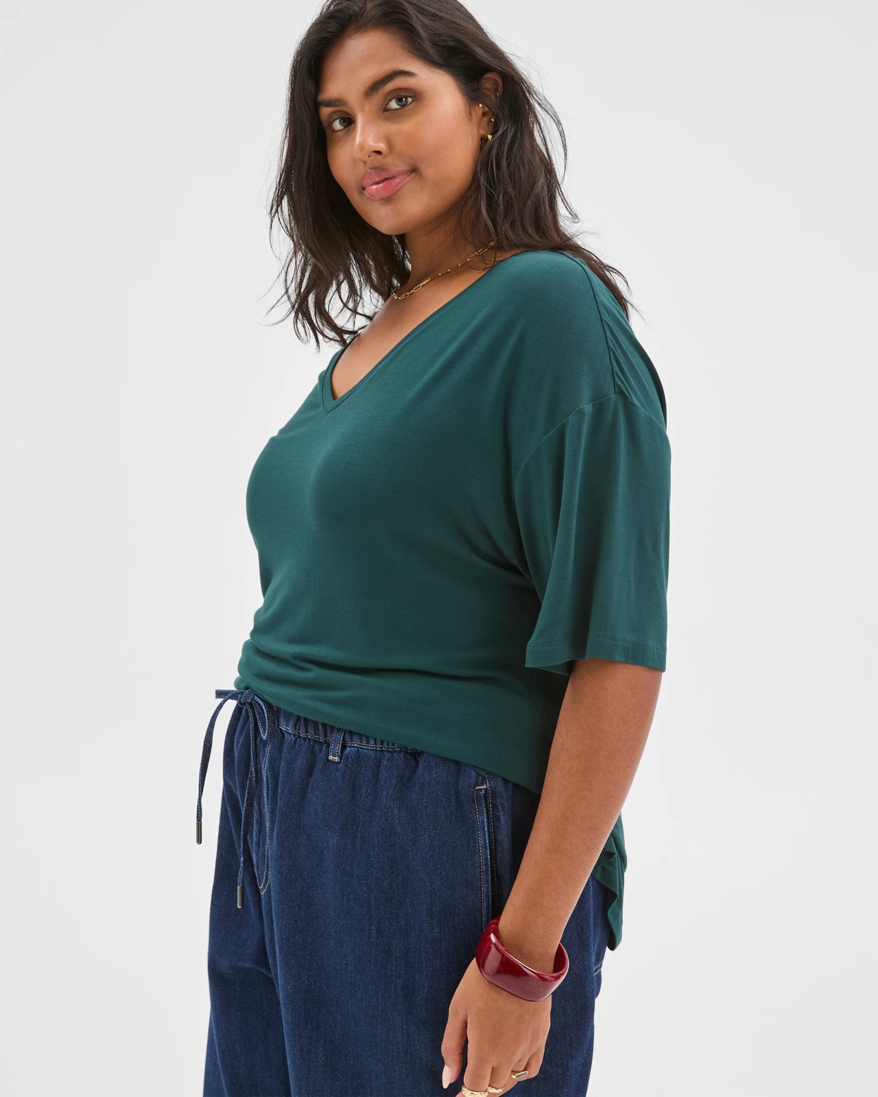 Plus Size V-Neck T-Shirt - Pine Forest 4 of 5