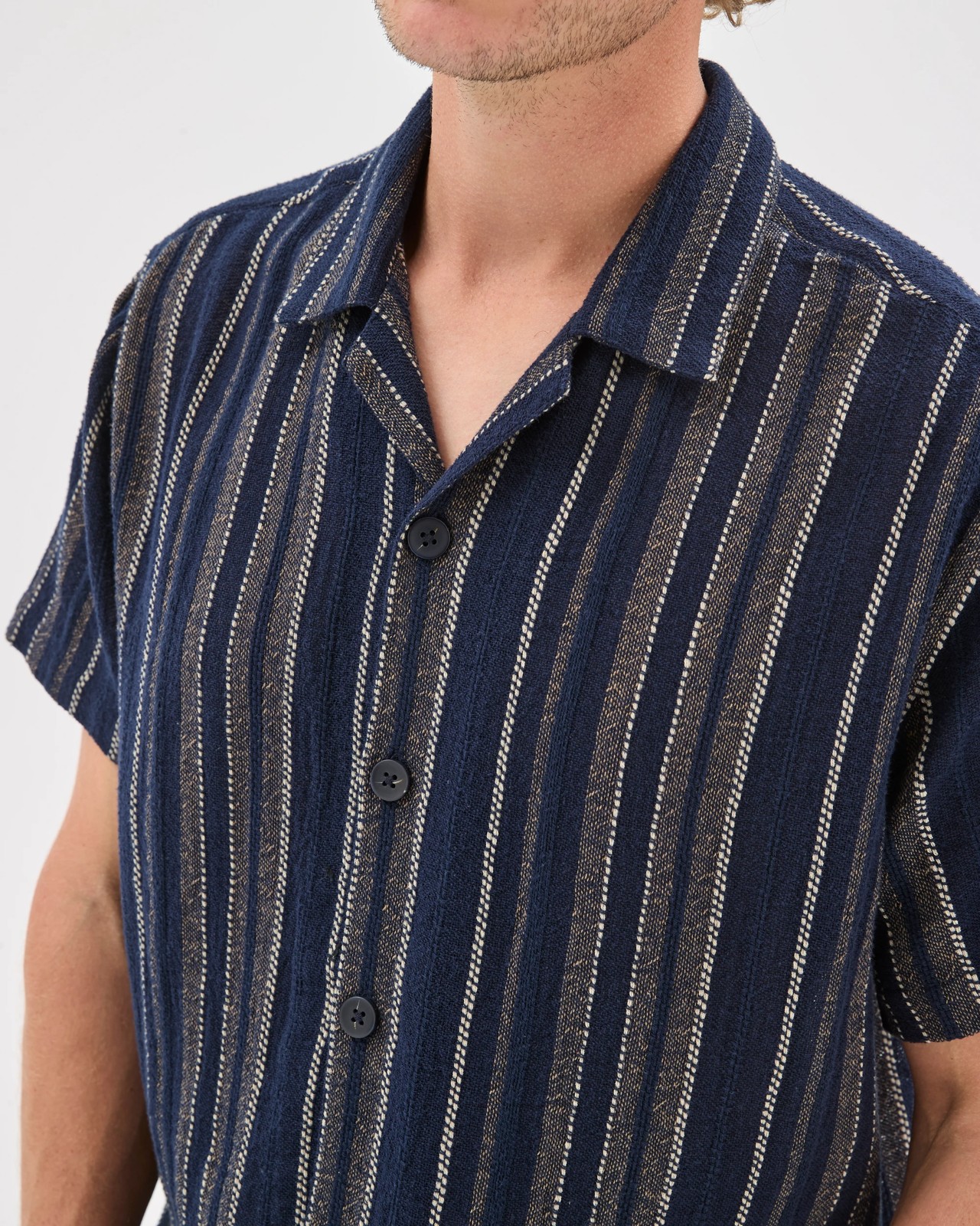 Textured Stripe Short Sleeve Shirt - Navy Stripe 5 of 6