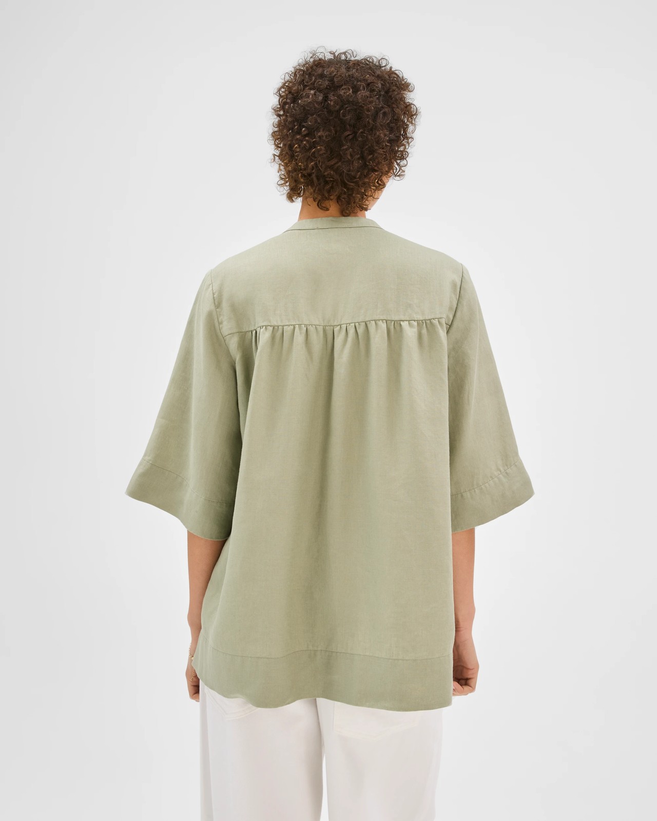 European Linen V-Front Tunic Top - Soft Sage 6 of 6