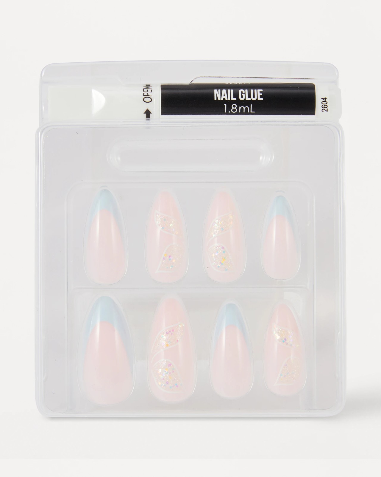 OXX Beauty 24 Pack Artificial Nails with Adhesive, Pointed Stilleto Shape - Blue French Tip 3 of 4