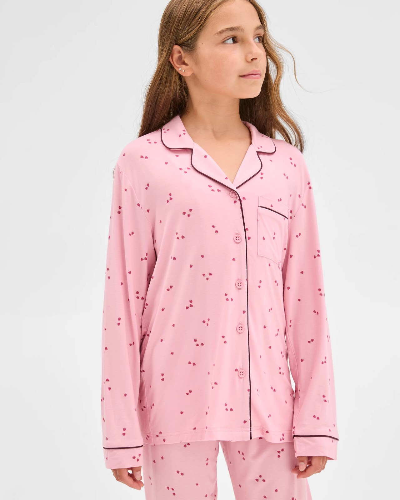 Bamboo Older Girls Button Through Pyjama Set - Pink Strawberry 5 of 6