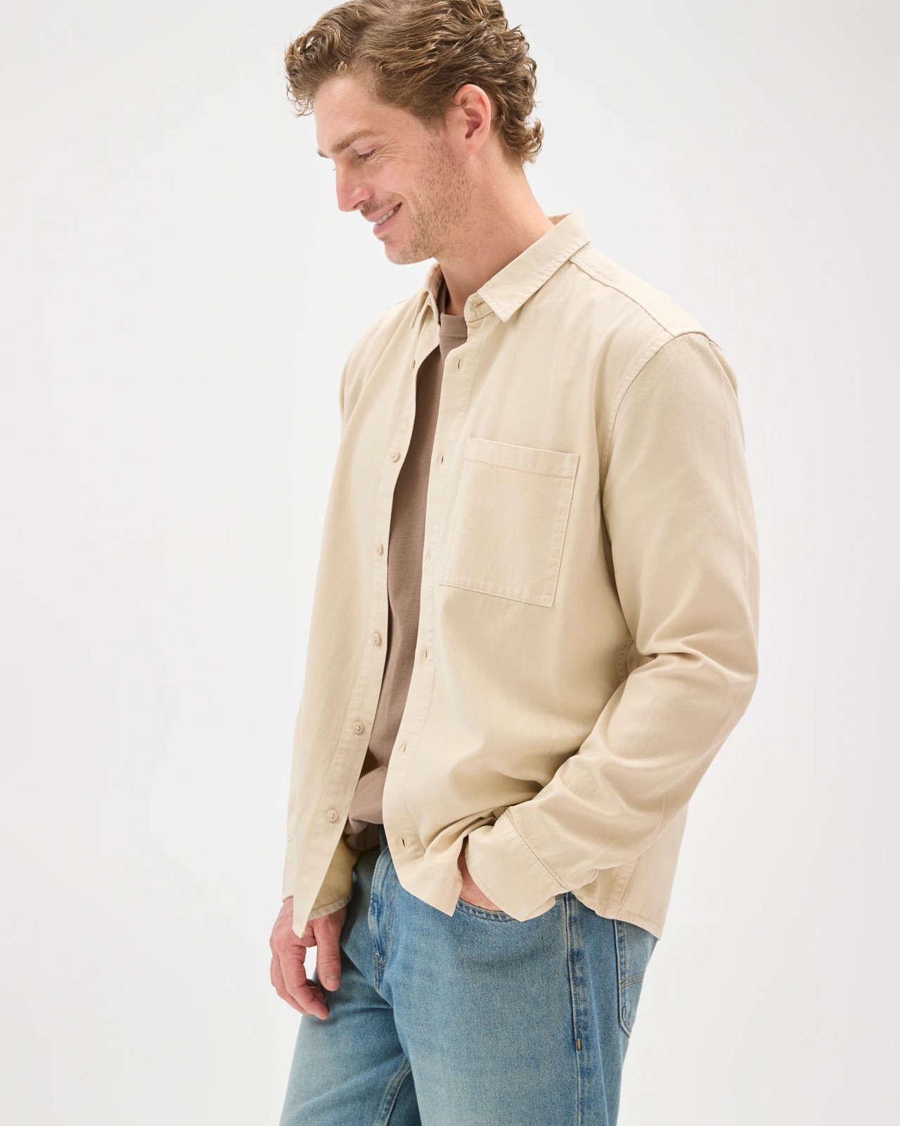 Long Sleeve Washed Shirt - Truffle 5 of 6