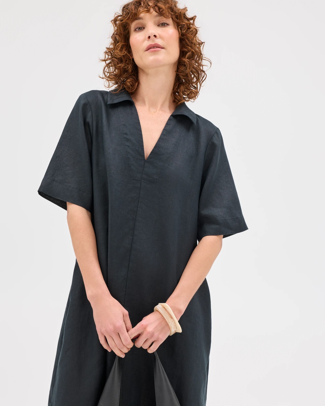 European Linen Polo Mini Dress - Black 5 of 6