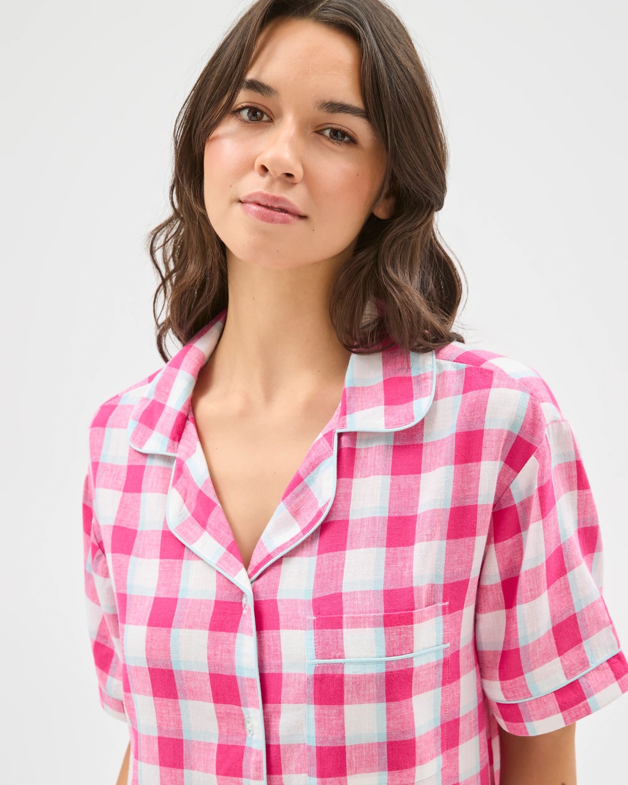 Linen Blend Short Pyjama Set - Hot Pink 3 of 6