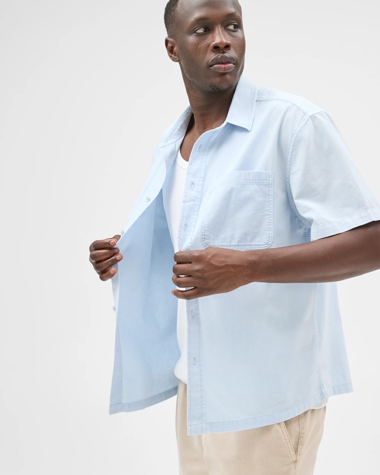 Commons Australian Cotton Plain Textured Boxy Fit Short Sleeve Shirt - Baby Blue 4 of 5