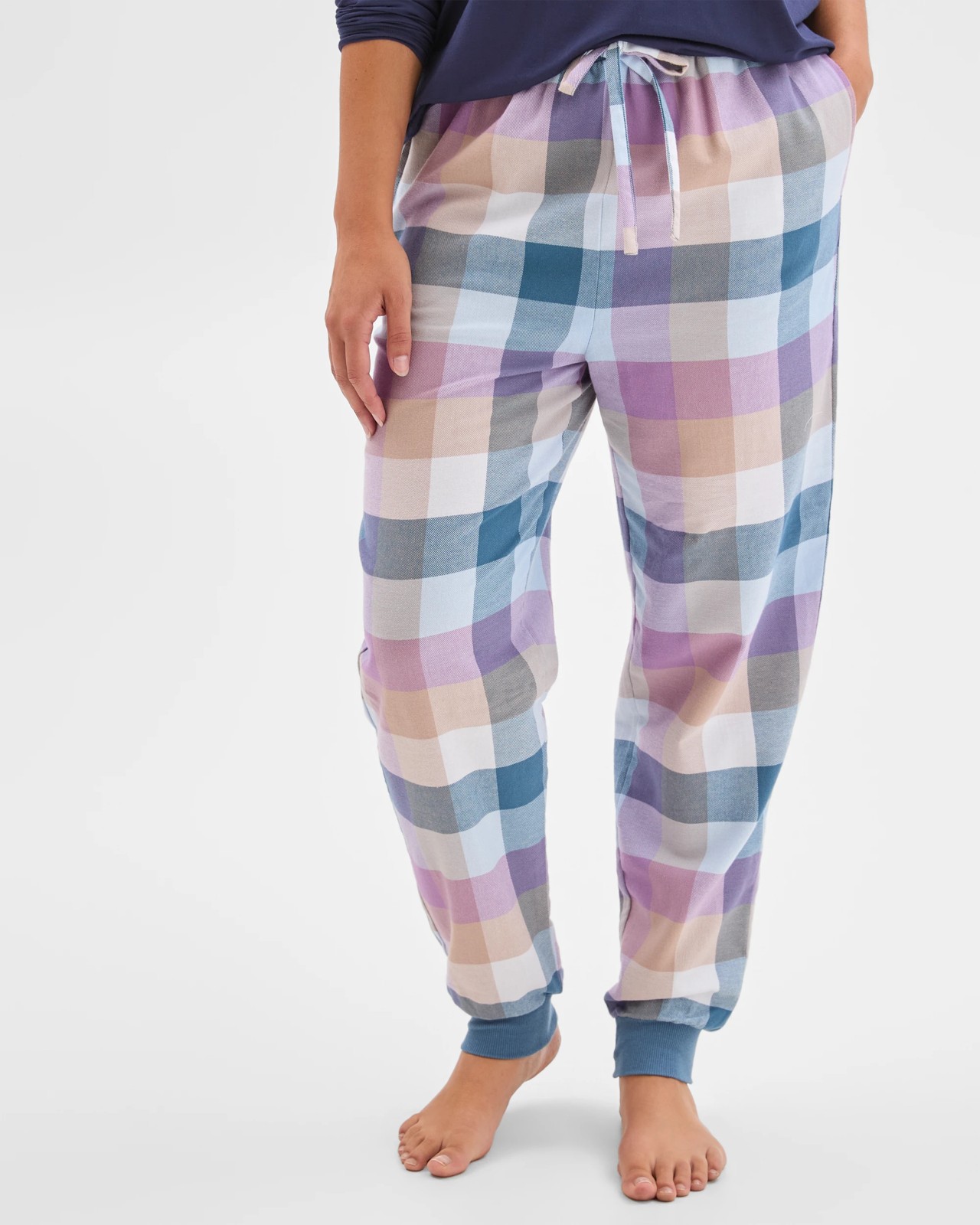 Australian Cotton Flannelette Jogger Sleep Pants - Blue Buffalo 3 of 5