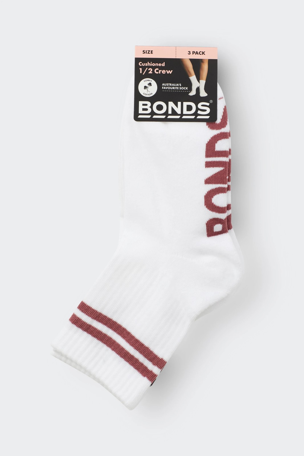 Bonds 3 Pack Logo Stripe 1/2 Crew Socks 2 of 2
