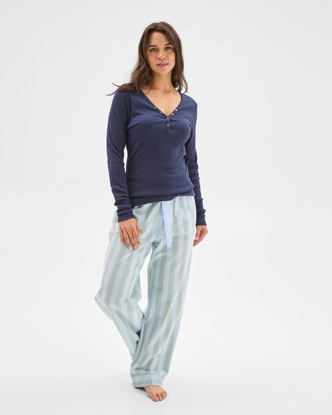 Australian Cotton Blend Henley Soft V-Neck T-Shirt - Navy 3 of 6