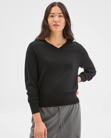 Preview Australian Merino Wool Long Sleeve V-Neck Knit Top