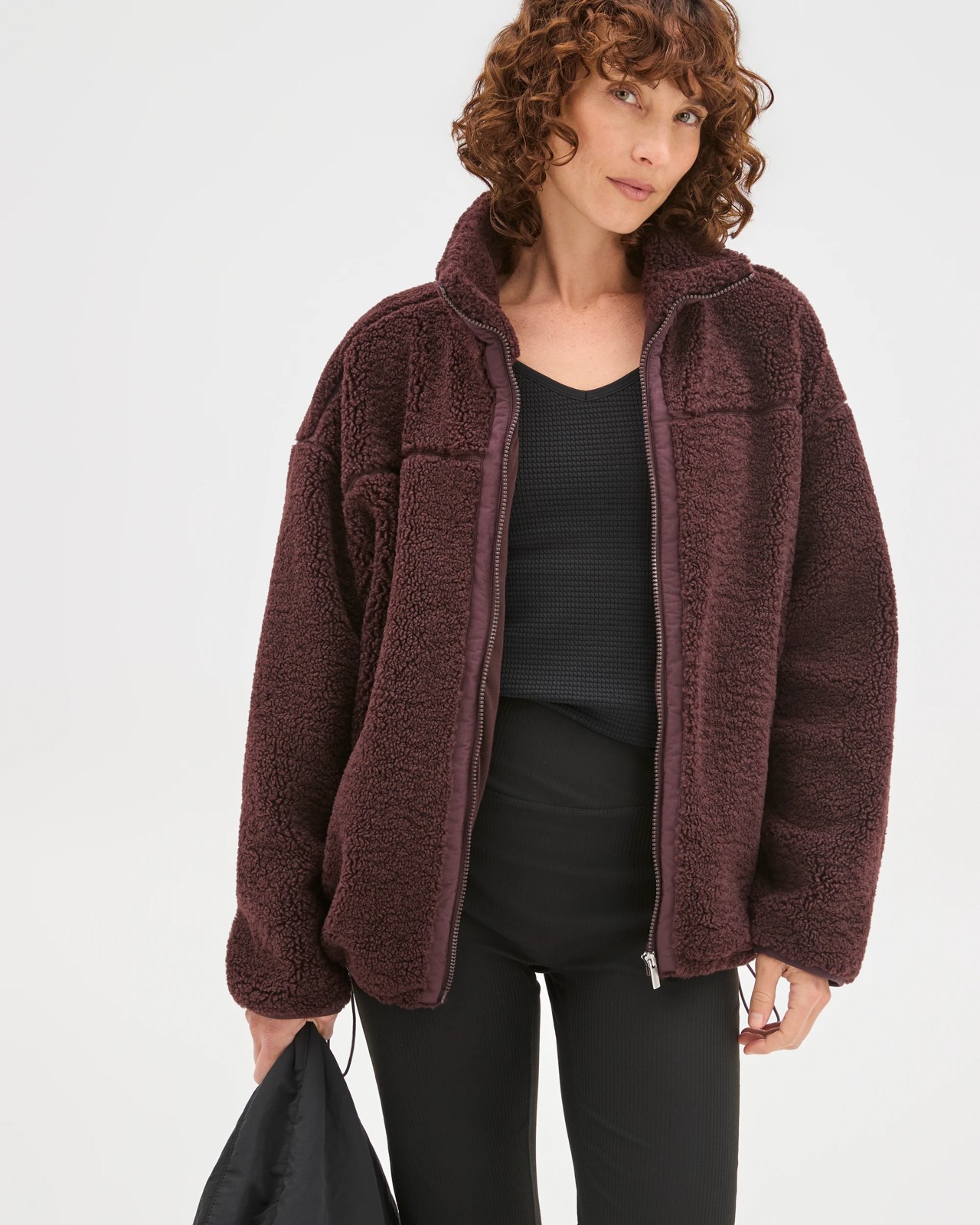 Relaxed Sherpa Zip Through Jacket - Raisin 3 of 6