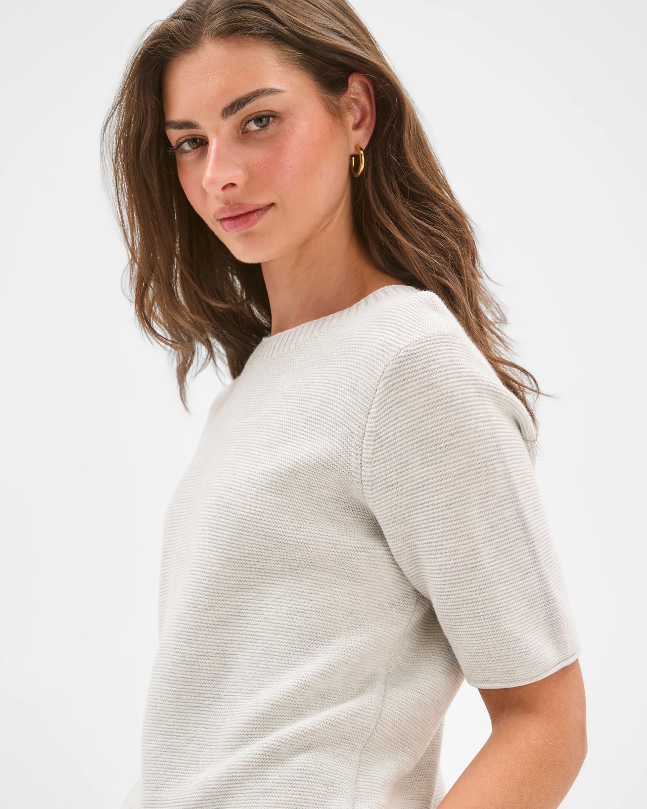 Petites Australian Cotton Blend Ottoman Twist Knit Top - Grey Melange 5 of 6