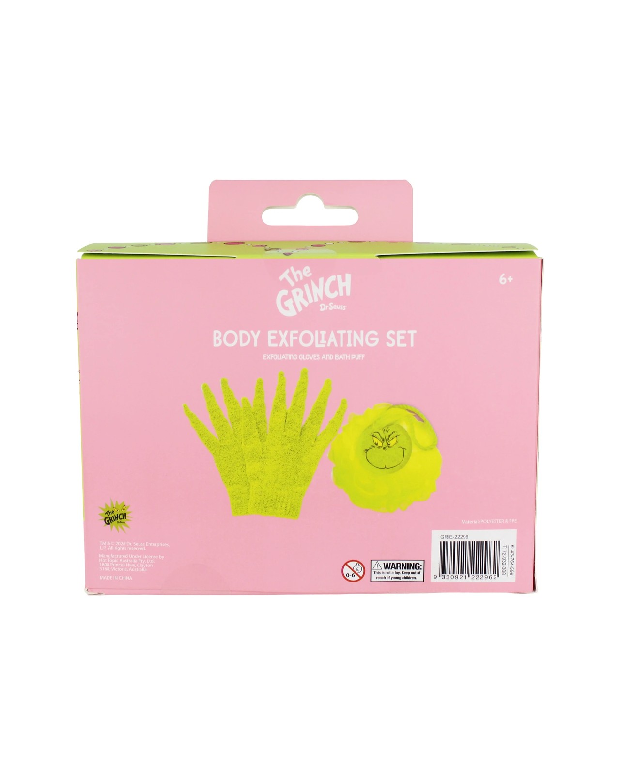 Dr Seuss The Grinch Exfoliating Gloves and Bath Puff Set 3 of 4