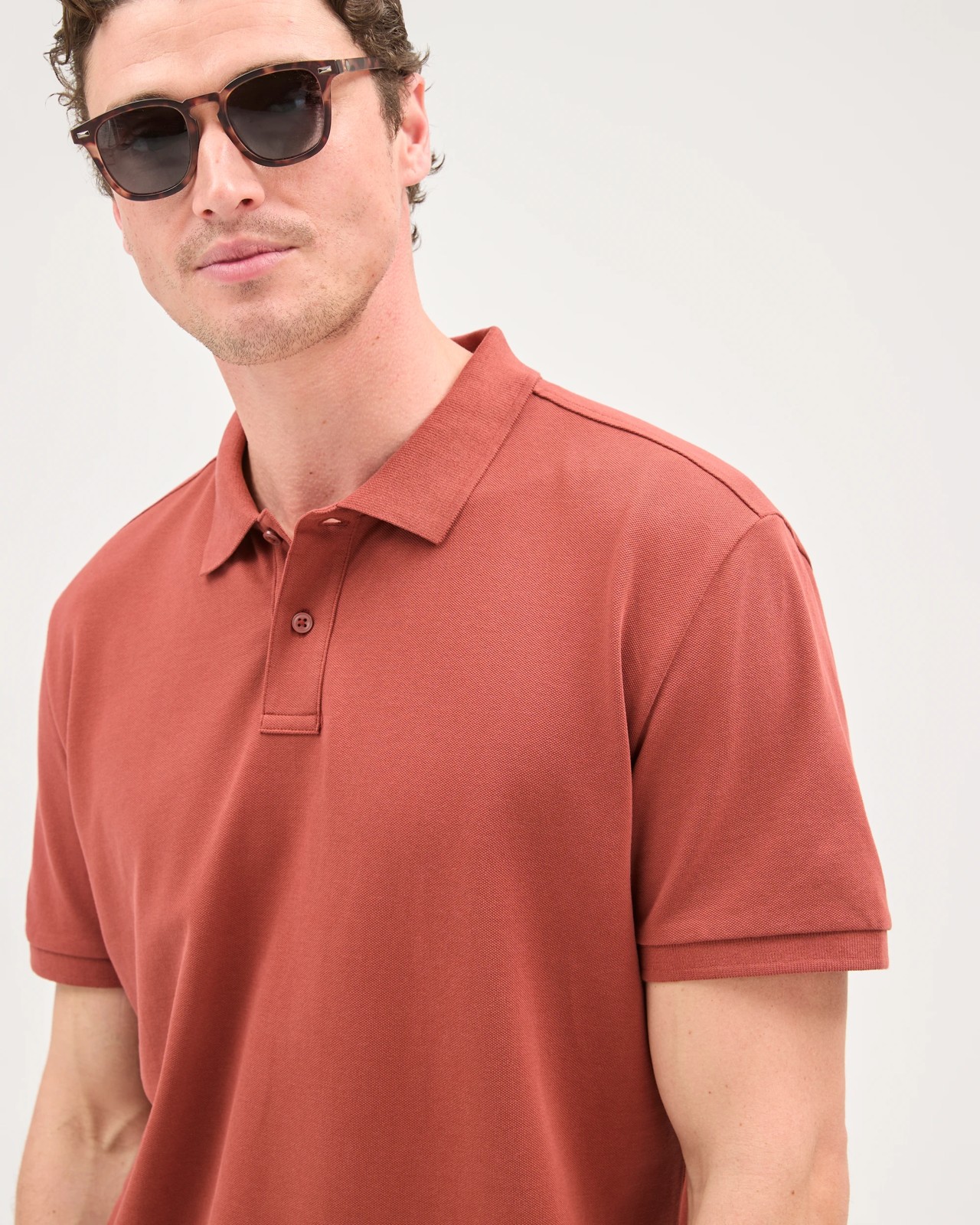 Australian Cotton Short Sleeve Polo Top - Henna 4 of 5