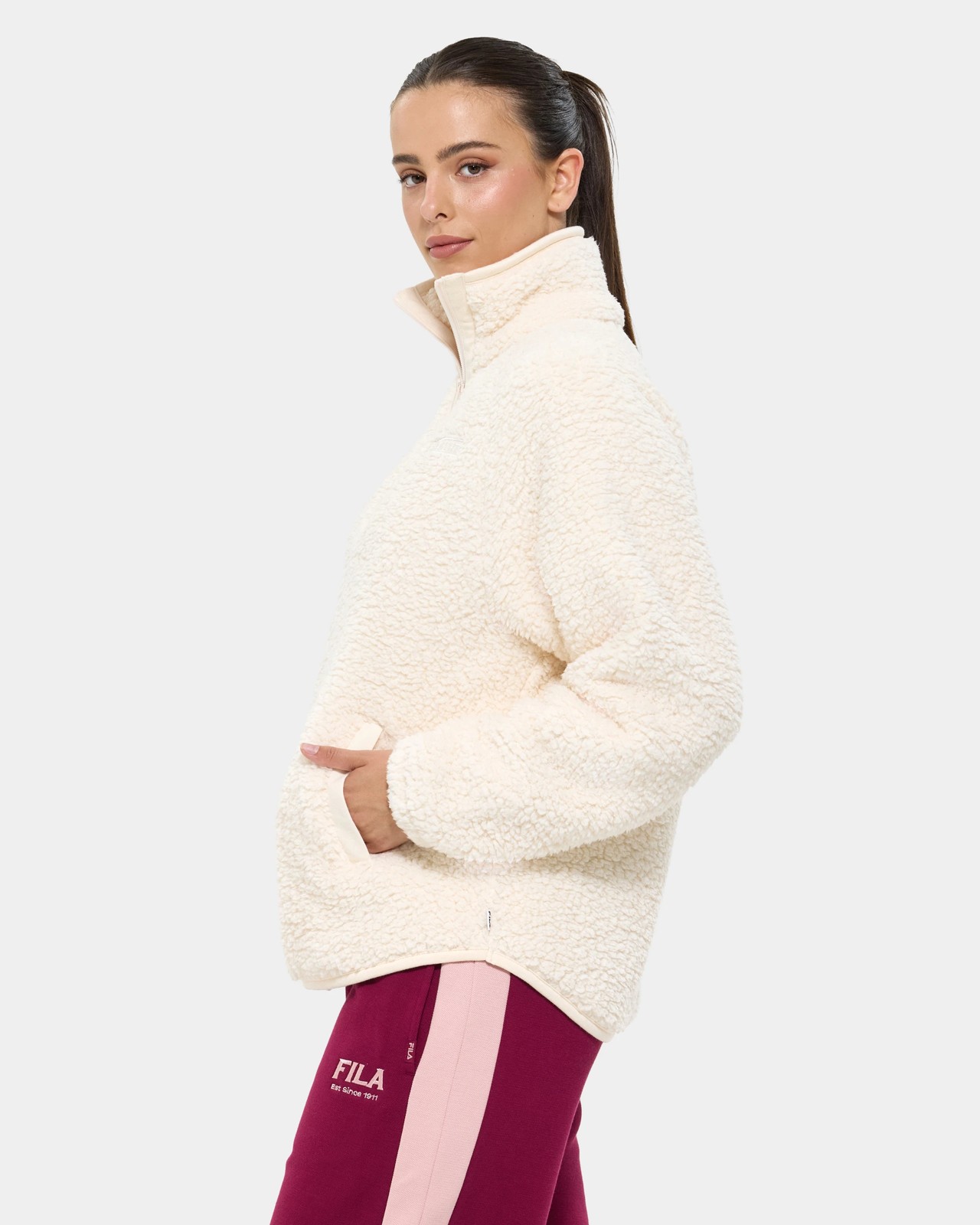 Fila Hallie Quarter Zip Teddy Fleece Top - Mocha Mouse 3 of 5