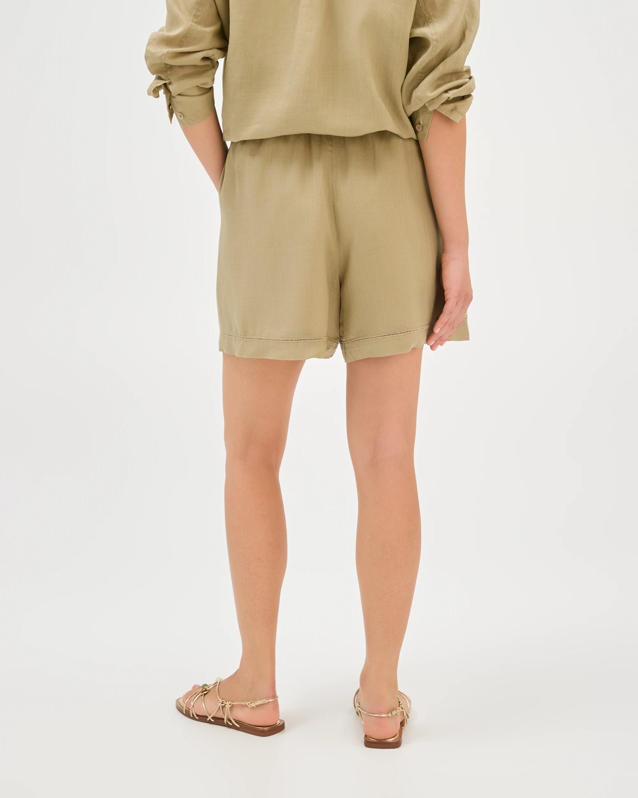 A-Line Trim Detail Shorts - Crushed Leaf 6 of 6