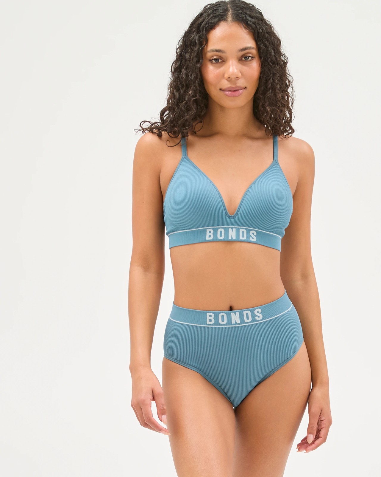 Bonds Retro Rib Wirefree T-Shirt Crop Bra - Dusted Teal 3 of 6