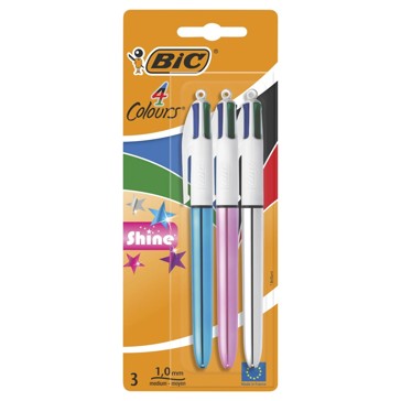 3 Pack BIC 4 Colours Shine Ballpoint Pen