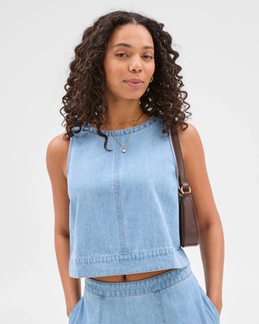 Sleeveless Crew Neck Denim Shell Top