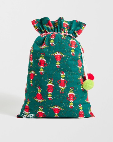 Family Matching the Grinch Christmas Santa Sack