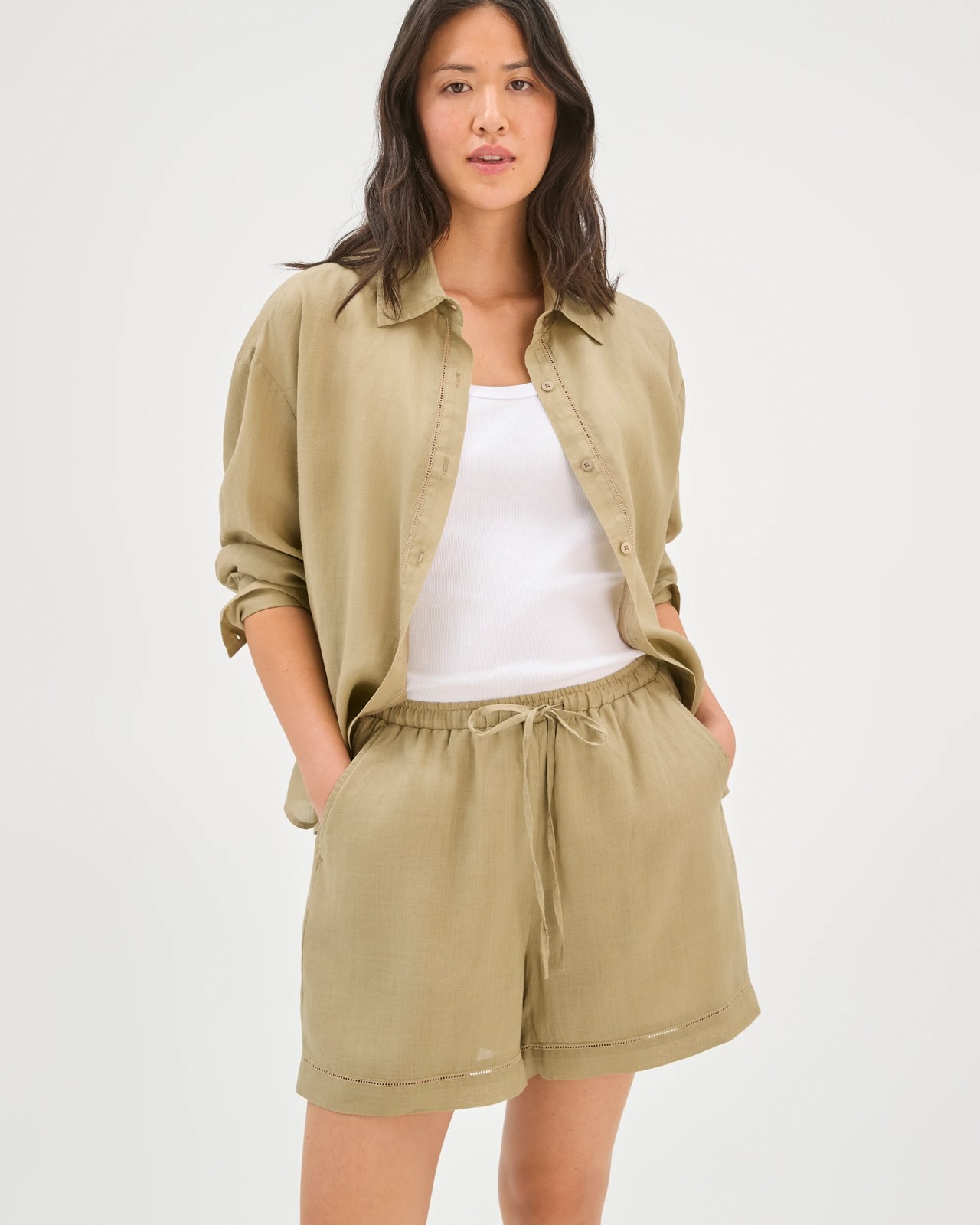 Long Sleeve Trim Detail Shirt - Crushed Leaf 2 of 5