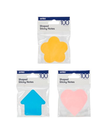 Anko 100 Pack Shaped Sticky Notes - Assorted