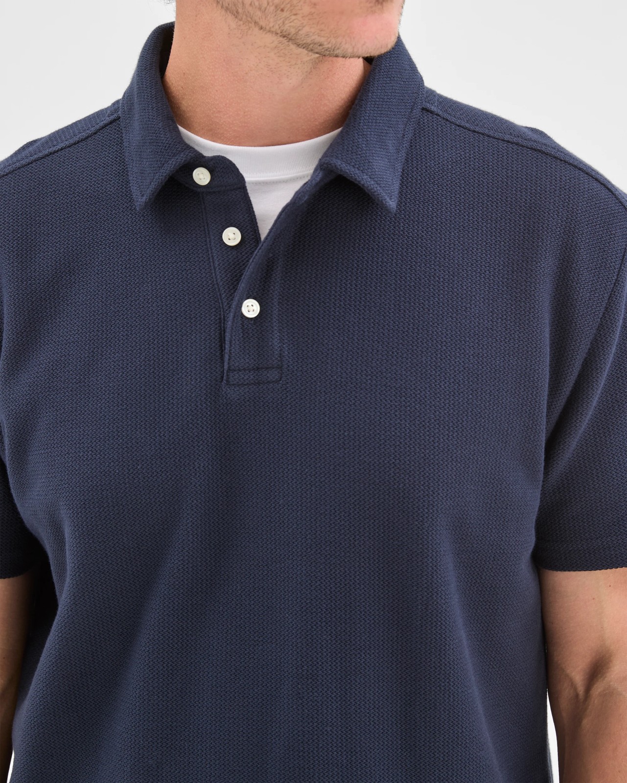 Australian Cotton Textured Polo Top - Navy 3 of 6