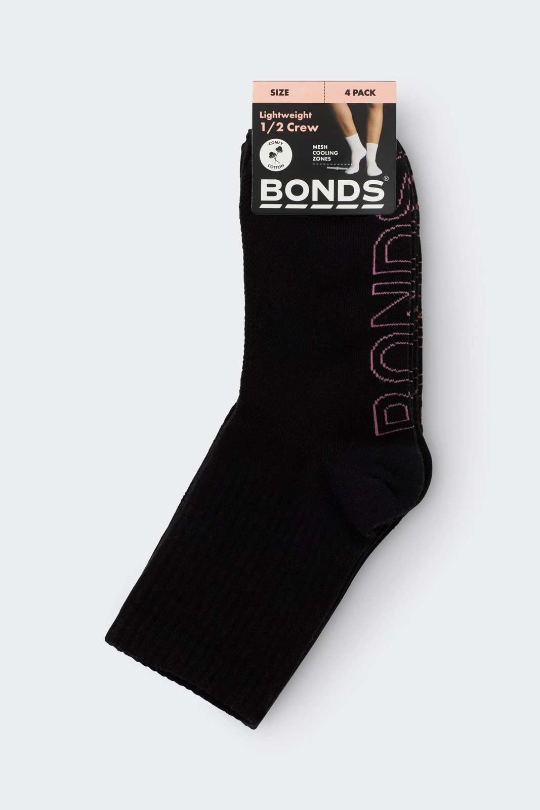 Bonds 4 Pack Logo Light 1/2 Crew Socks - Black 2 of 2