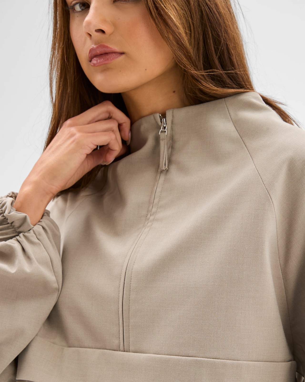 Lily Loves Tailored 1/4 Zip Jacket - Light Khaki 5 of 6