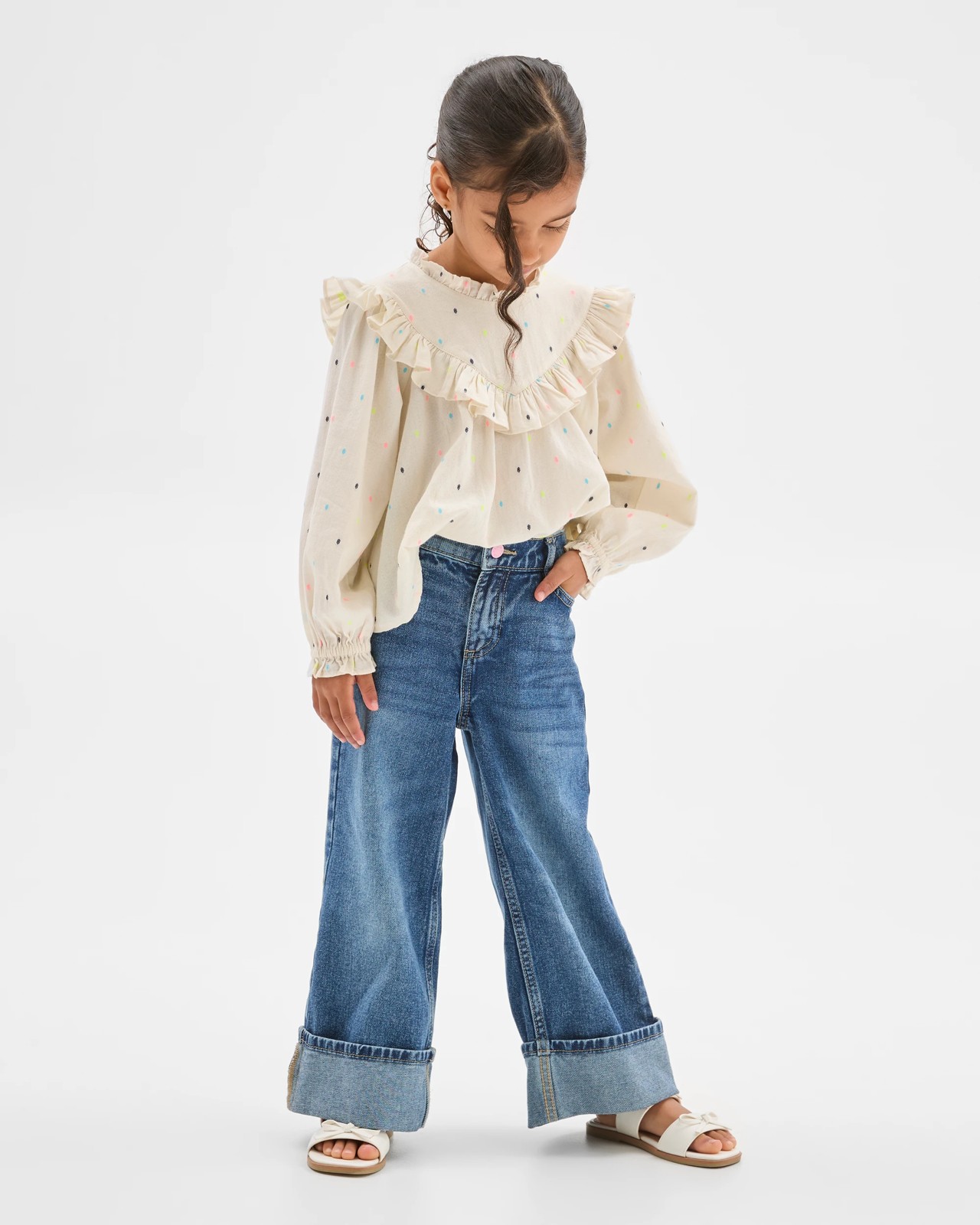 Denim Folded Up Hem Wide Leg Jeans 3 of 6