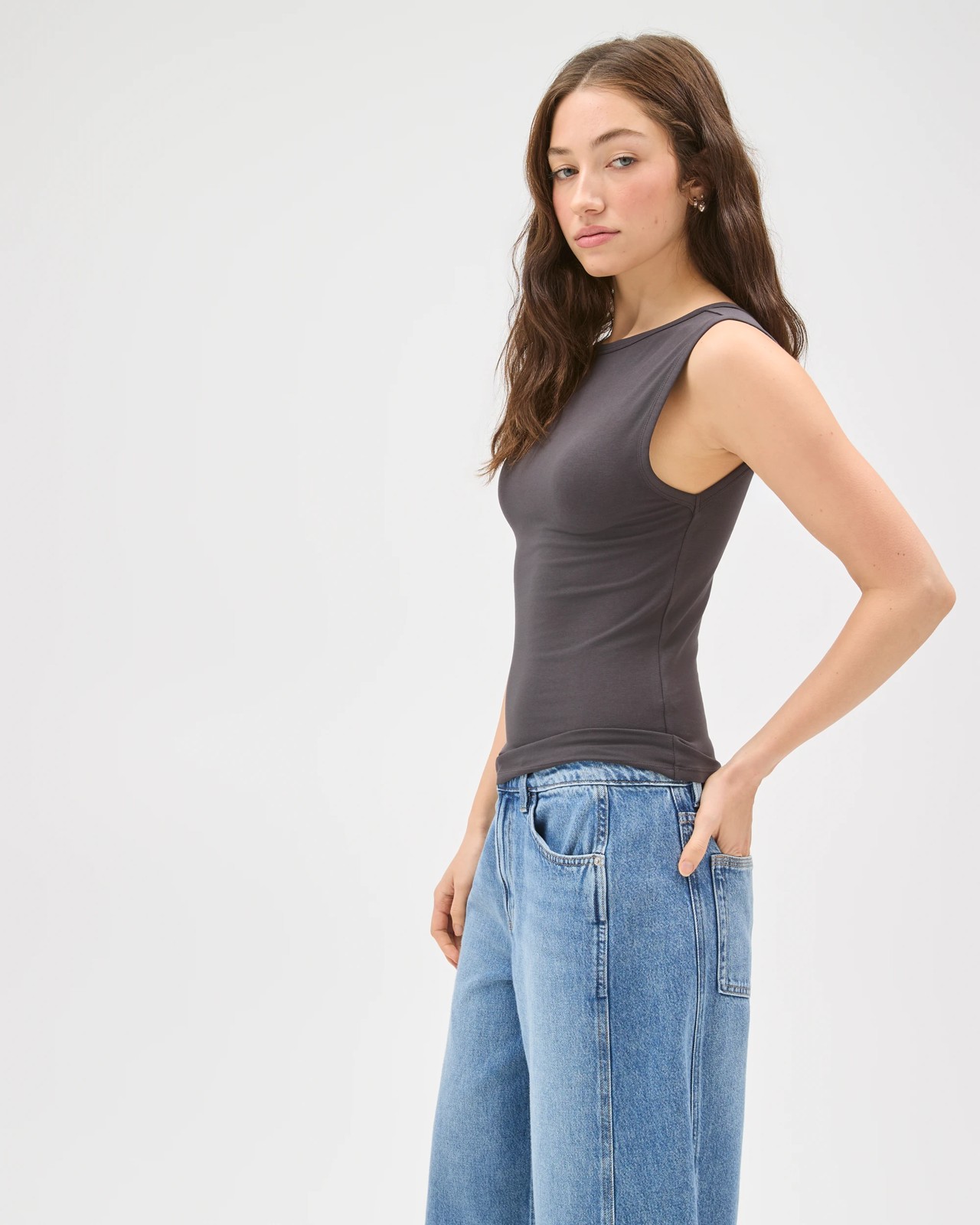 Lily Loves Australian Cotton Blend Scoop Back Tank Top - Steel Ash 5 of 6