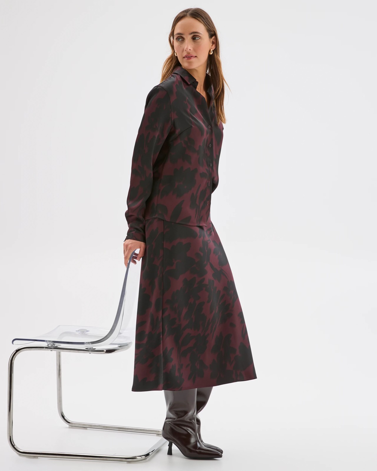 Preview Satin Bias Cut Midi Skirt - Chocolate Blur Floral 4 of 5