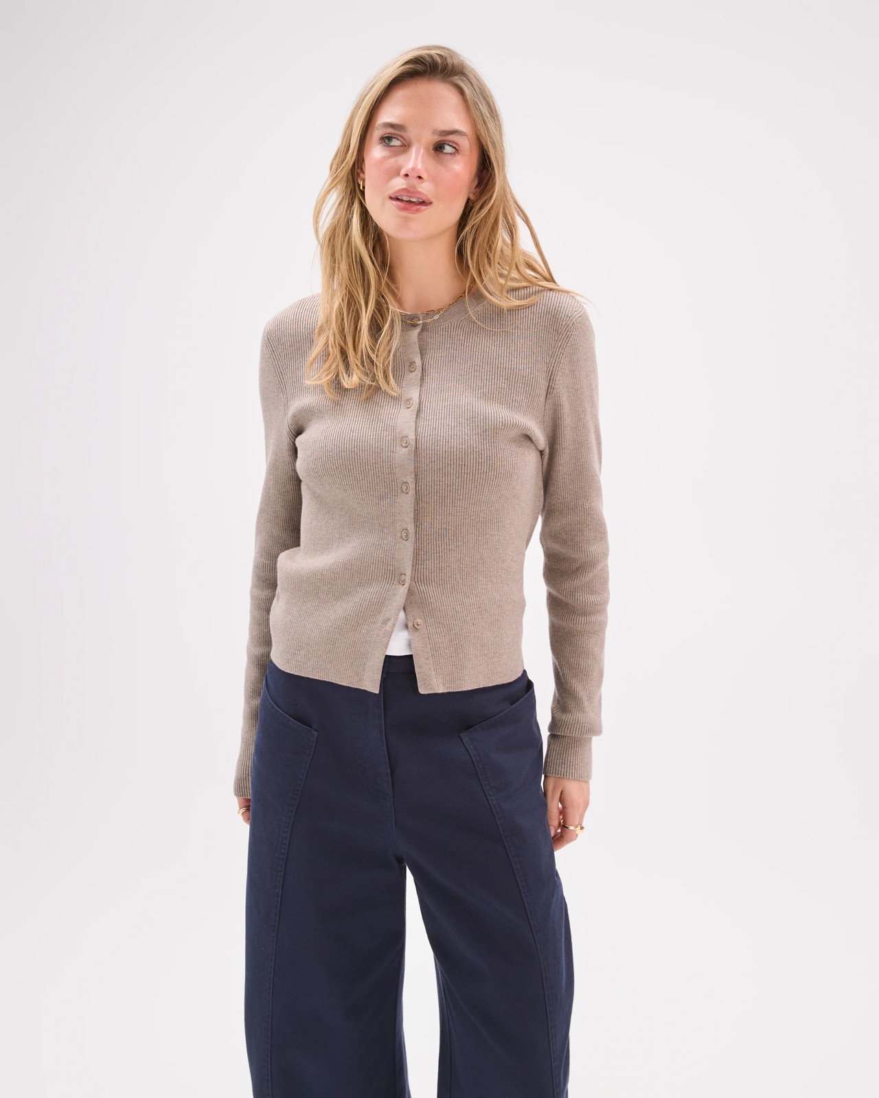 Lily Loves Crew Neck Cardigan - Taupe Marle 5 of 5