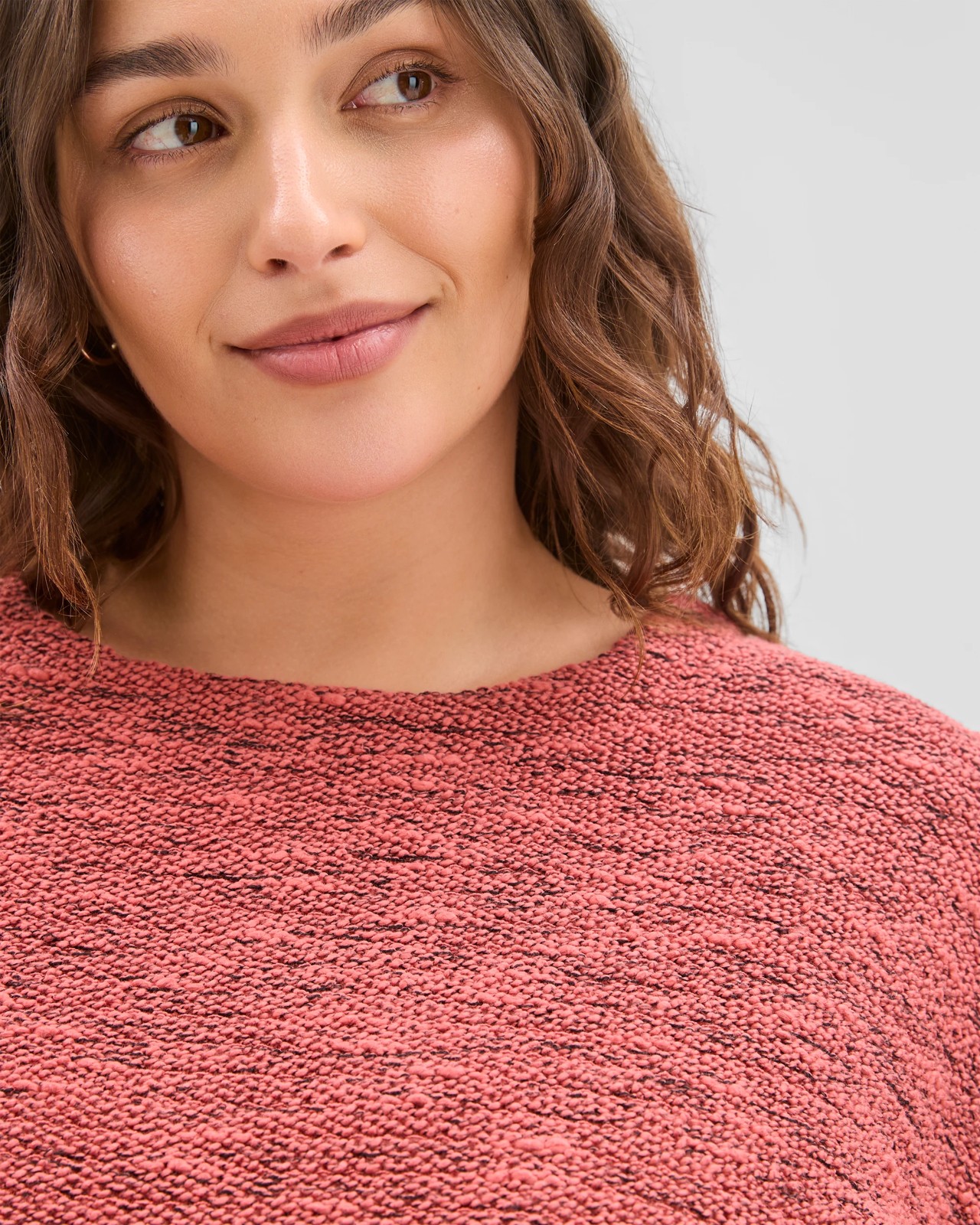 Plus Size Australian Cotton Blend Curved Hem Textured Top - Marsala 5 of 6