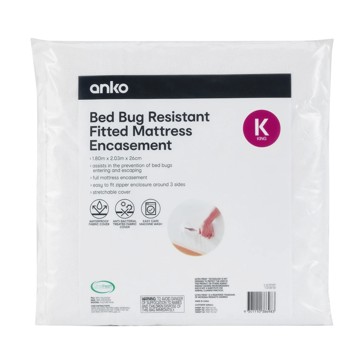 Bed Bug Resistant Fitted Mattress Encasement , King Bed, White - Anko