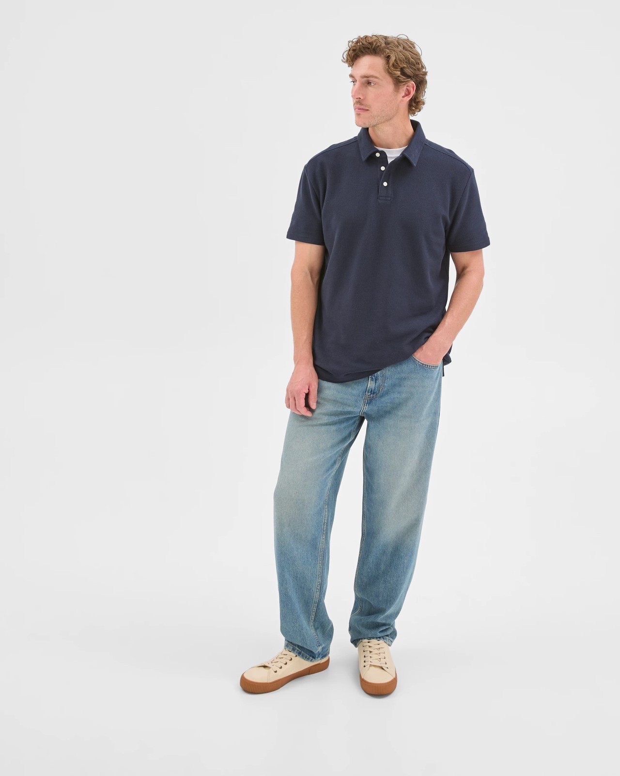 Australian Cotton Textured Polo Top - Navy 4 of 6