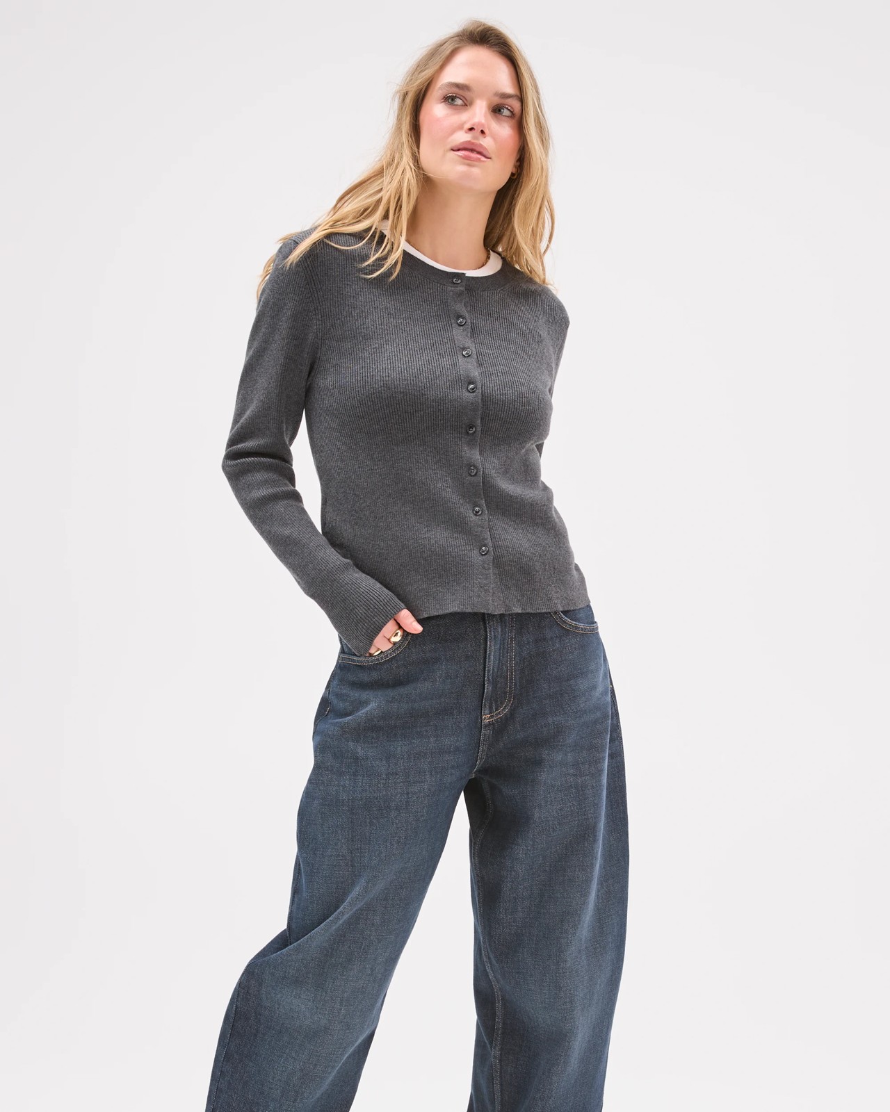 Lily Loves Crew Neck Cardigan - Steel Ash Marle 4 of 5