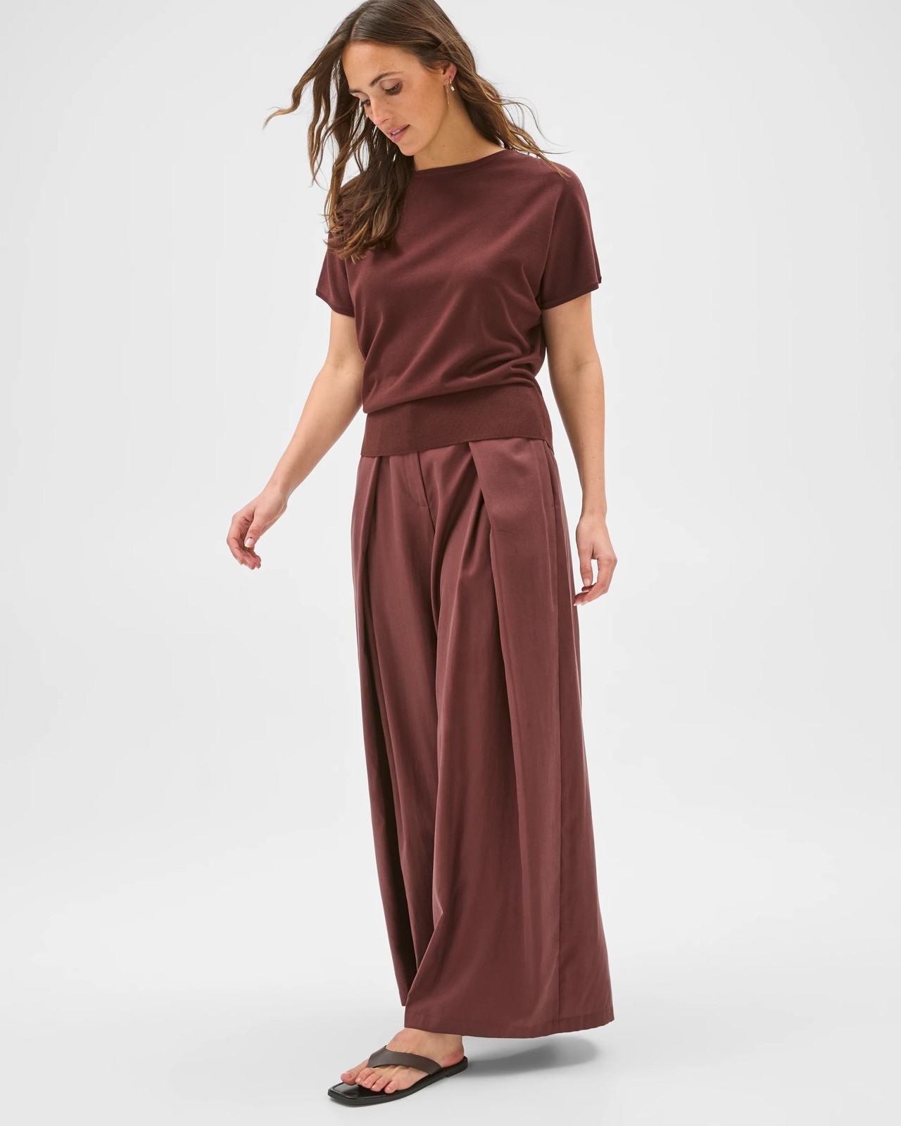 Preview Crossover Pleated Wide Leg Pants - Dark Chocolate 4 of 5
