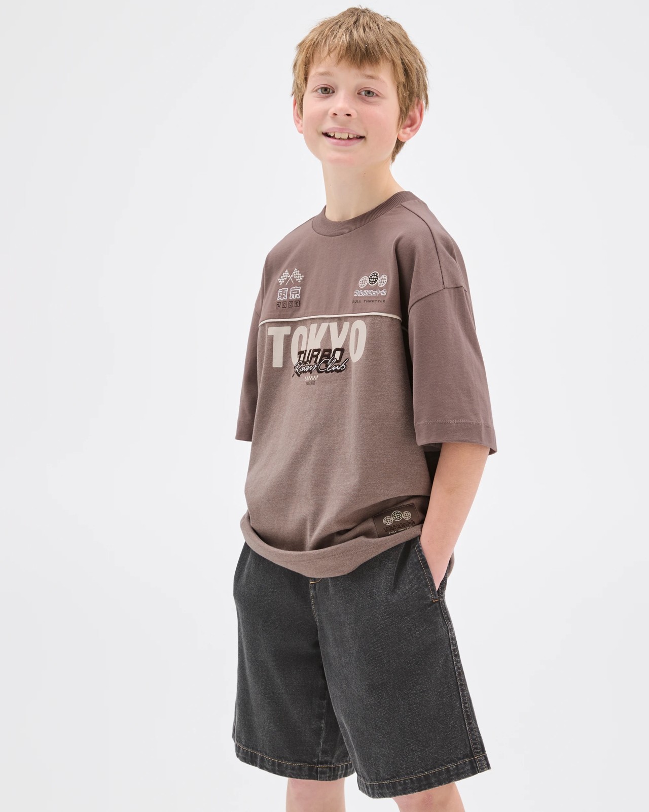 Australian Cotton Blend Oversized Embellished Sport T-Shirt - Brown 3 of 6