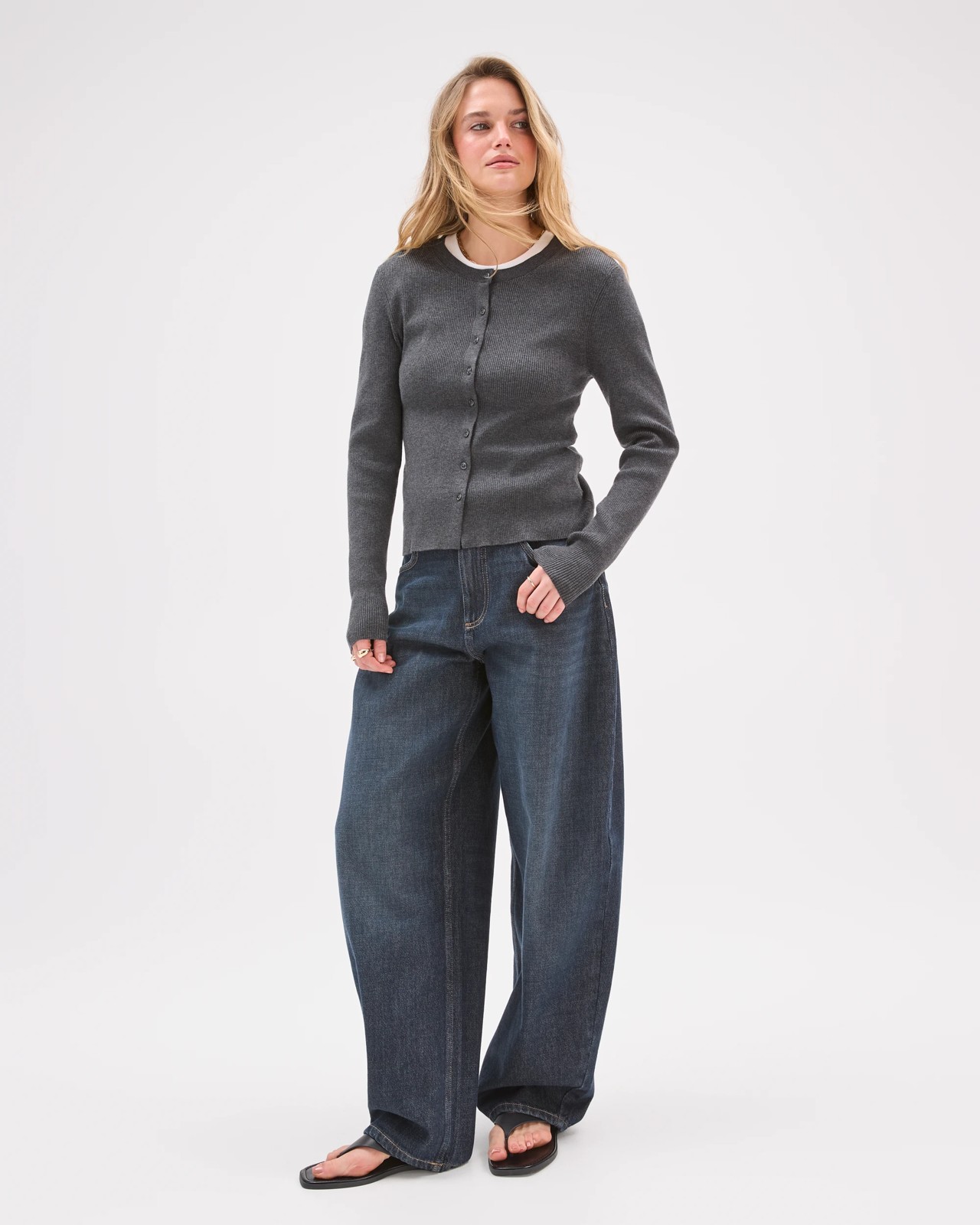 Lily Loves Crew Neck Cardigan - Steel Ash Marle 2 of 5