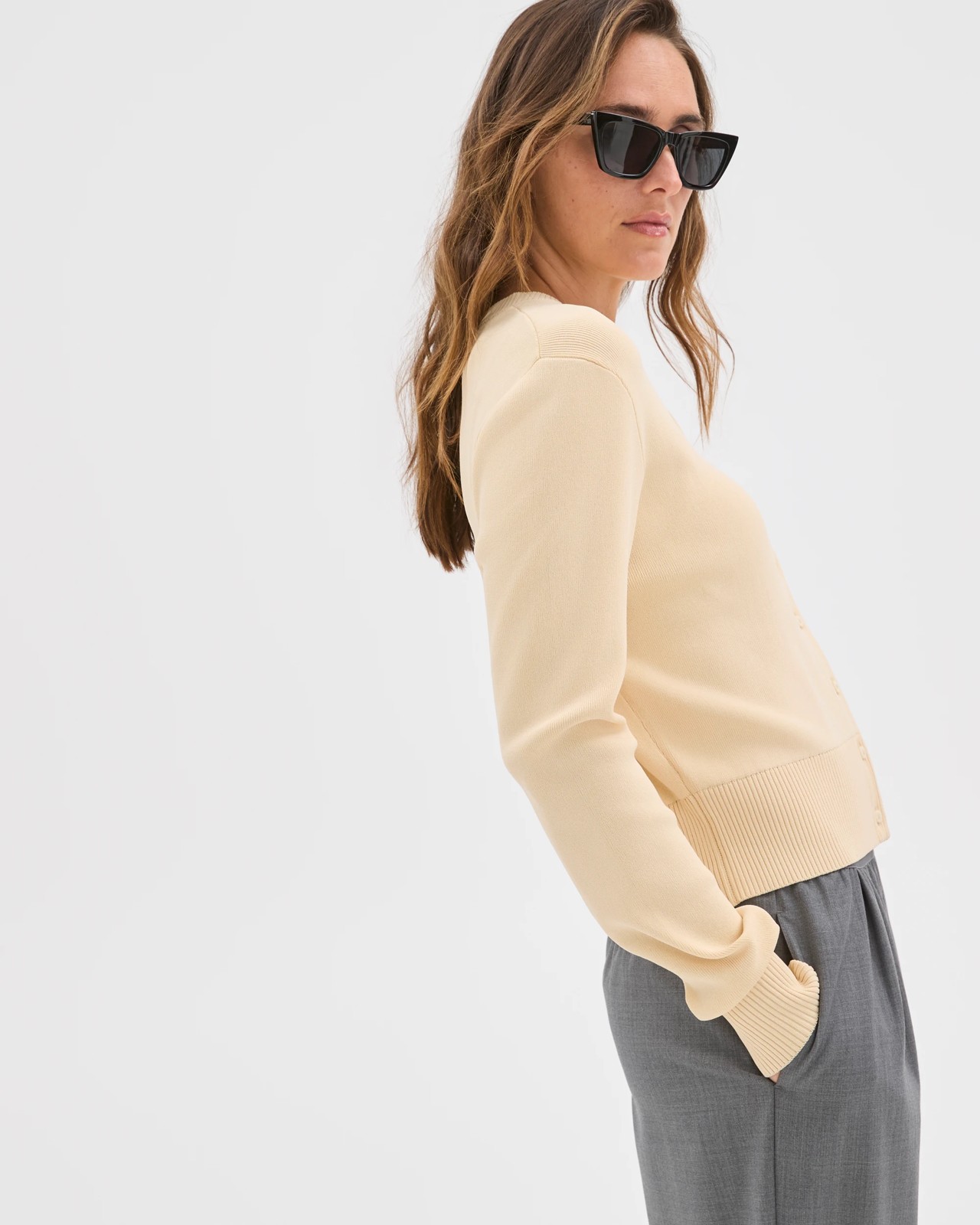 Preview Crepe Knit Core Cardigan - Parchment 4 of 6