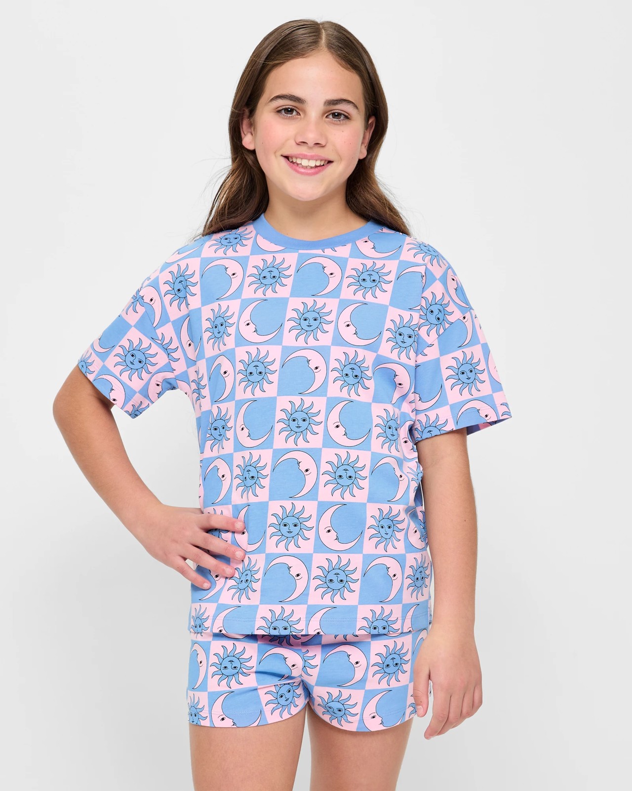 Print Cotton Drop Shoulder Pyjama Set - Check Celestial | Target Australia