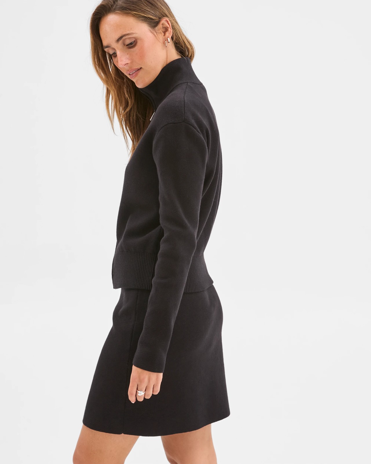 Preview Australian Cotton Blend Polished Knit Bomber Cardigan - Black 4 of 6