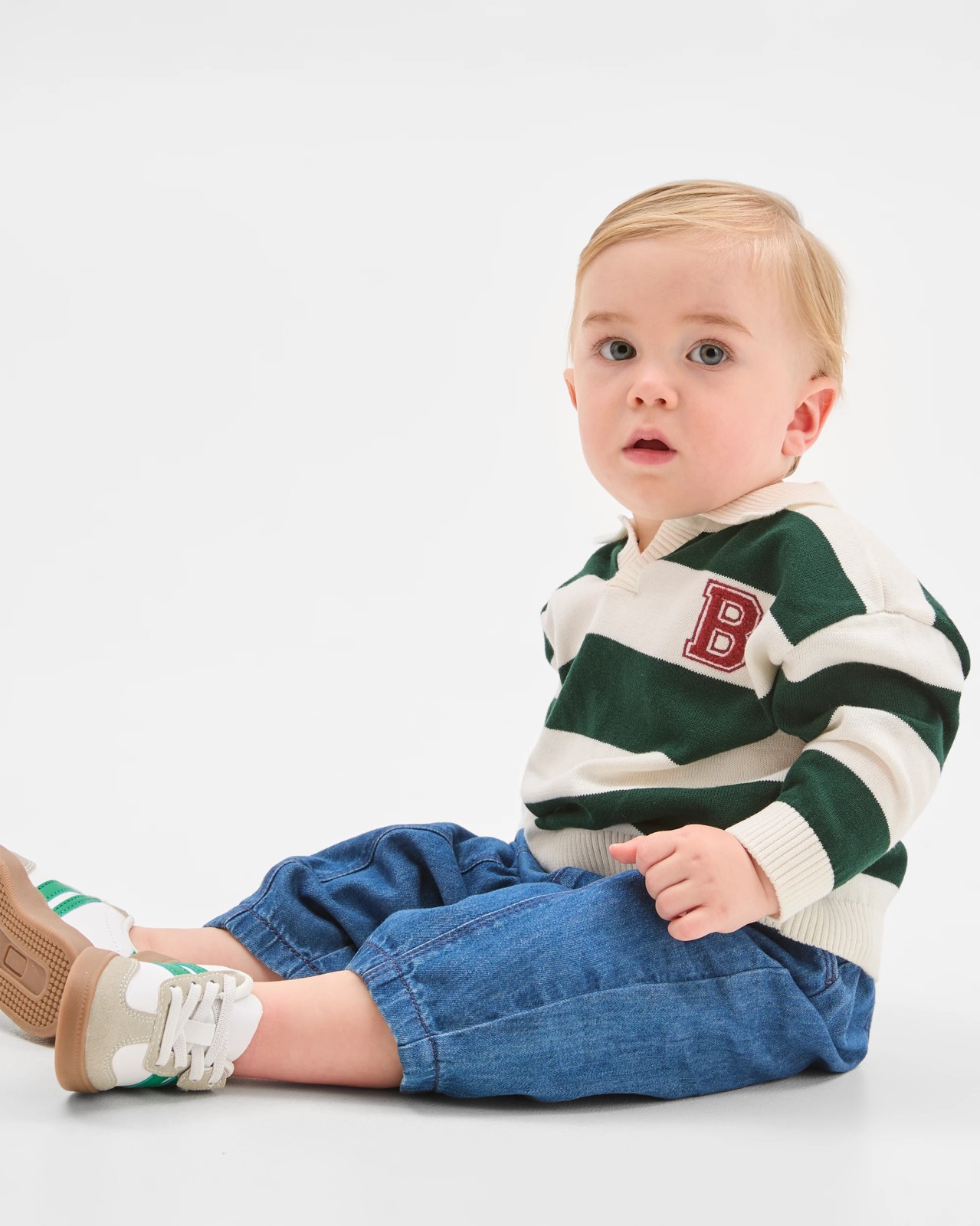 Baby Organic Cotton Knit Polo Top & Denim Pants Set 3 of 5
