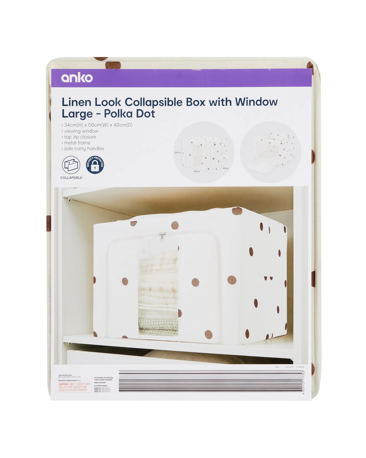 Anko Linen Look Collapsible Box with Window - Large - Polka Dot 5 of 5