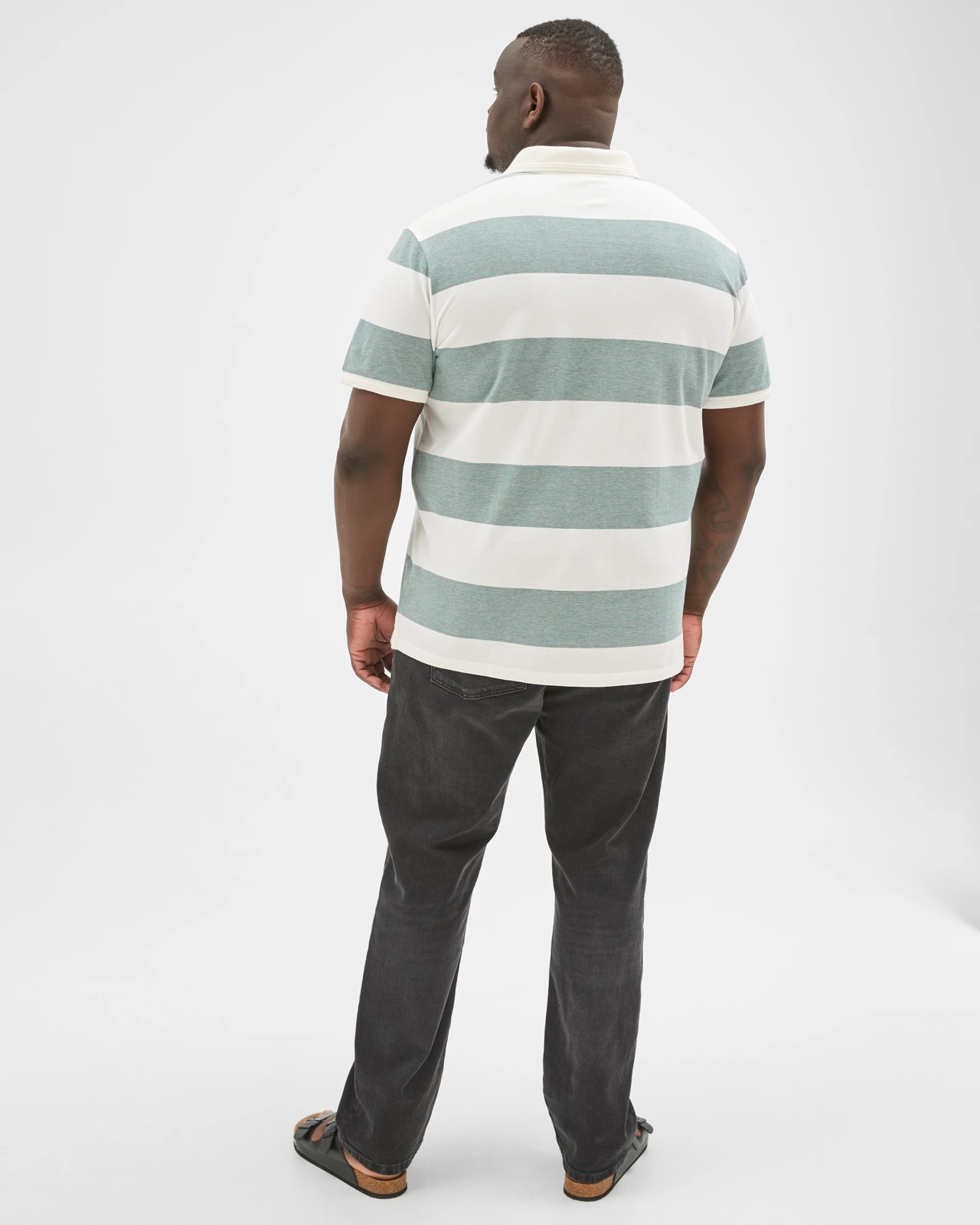 Plus Size Australian Cotton Block Stripe Polo Top - Green 6 of 6
